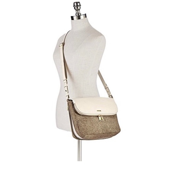 NWOT Fossil Preston Flap Crossbody in Metallic Gold & Cream Summer Travel - Picture 2 of 12